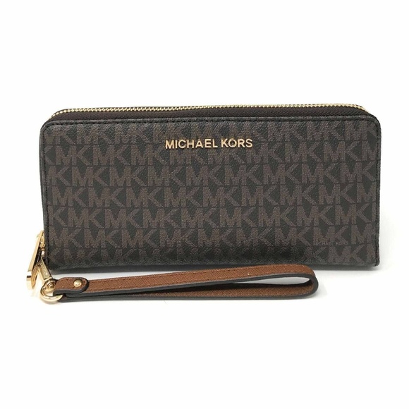 Michael Kors Jet Set Travel Wallet Brown Signature - Picture 1 of 5